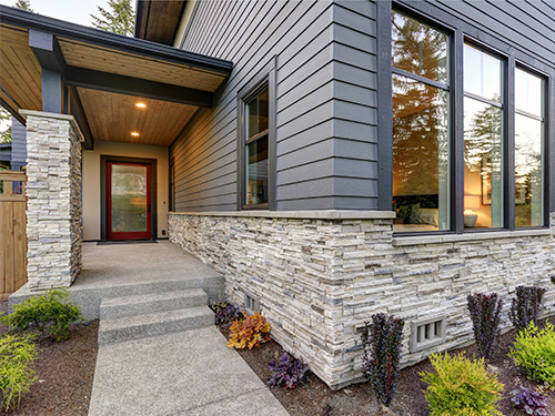 photo of modern home from front porch entrance.